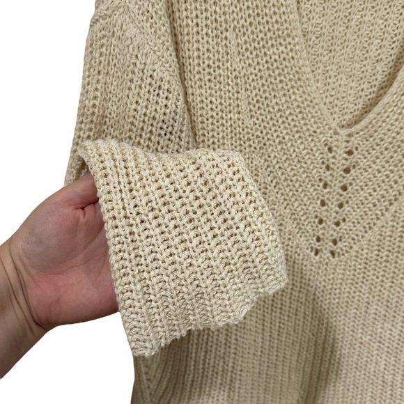 Eileen Fisher Ivory Knit V-Neck Long Sleeve Blouse Organic Linen Blend Size M - Picture 4 of 11